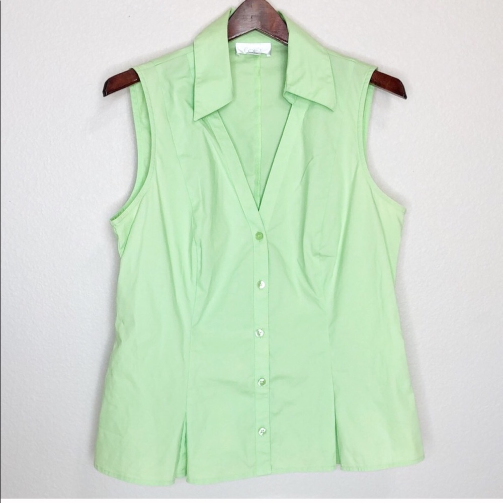 Ann Taylor Sleeveless Button-Down Shirt in Light Green